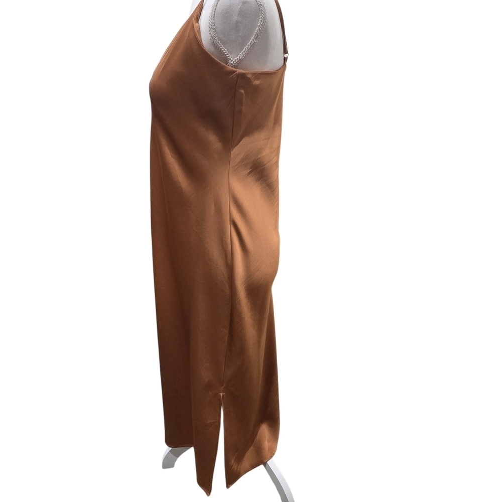 Satin Slip Dress Midi Dress Gold Brown Dress Size 6 - Picture 6 of 9